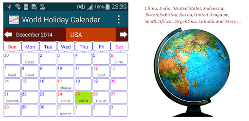 Holiday Calendar Free PC screenshot