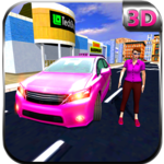 Pink Car Taxi Girl Driver icon