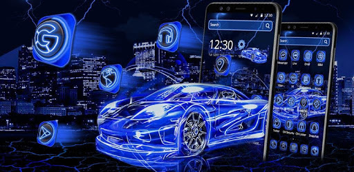 Blue Neon Racing Car Theme PC screenshot