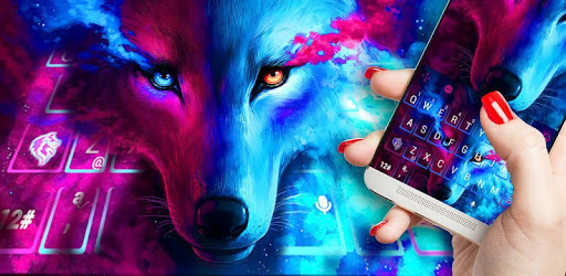 Blue Ice Fire Wolf Keyboard Theme PC screenshot