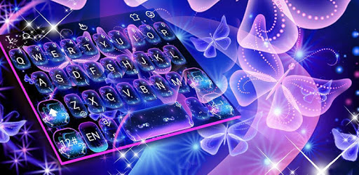 Neon Blue Butterfly Keyboard Theme PC screenshot