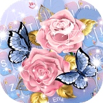Pink Rose Blue Butterfly Keyboard Theme icon