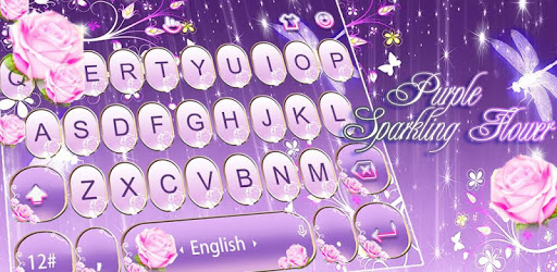Purple Sparkling Flower Keyboard Theme PC screenshot