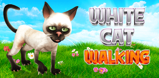 White cat walking PC screenshot