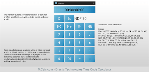 TCCalc.com Timecode Calculator PC screenshot