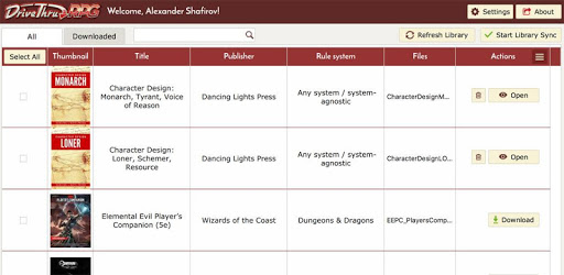 DriveThruRPG Library PC screenshot