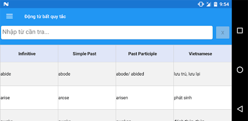 Irregular verbs list PC screenshot