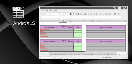 AndroXLS editor for XLS sheets PC screenshot