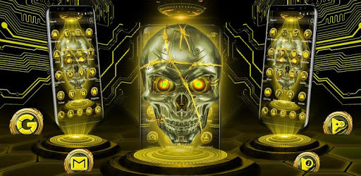 Gold Tech Metallic Skull Theme PC screenshot