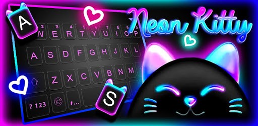 Cute Black Neon Kitty Keyboard Theme PC screenshot