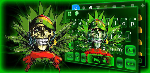 Neon Green Weed Skull Keyboard Theme PC screenshot