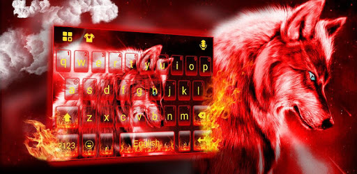Neon Red Wolf Keyboard Theme PC screenshot