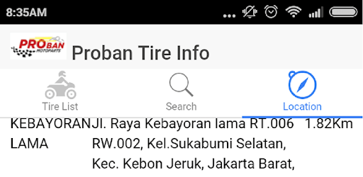 PROBAN TIRE INFORMATION PC screenshot