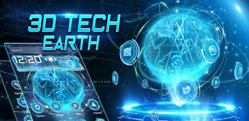 3D Blue Neon Earth Theme PC screenshot