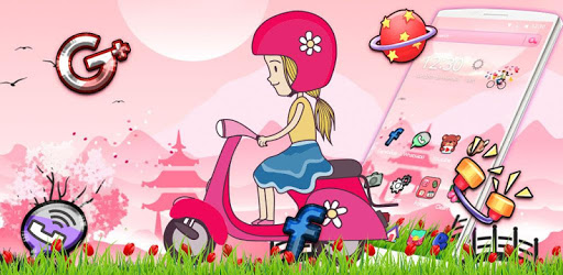 Salmon Pink Scooter Girl Theme PC screenshot