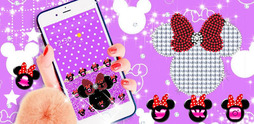 Pink Black Micky Sparkle Diamond Bowknot Theme PC screenshot