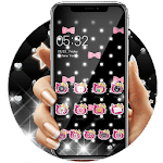 Pink Black Glitter Kitty Bowknot Theme icon