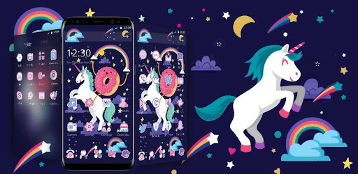 Cartoon Unicorn Theme,Blue Rainbow Donut Wallpaper PC screenshot