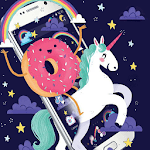 Cartoon Unicorn Theme,Blue Rainbow Donut Wallpaper for PC