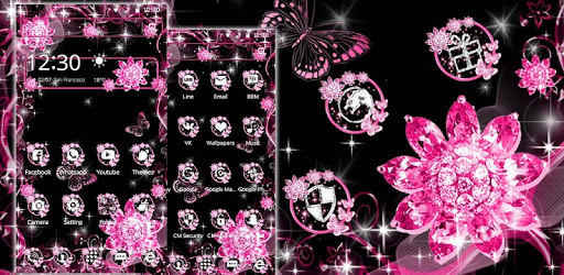 Pink Black Flowers Theme PC screenshot
