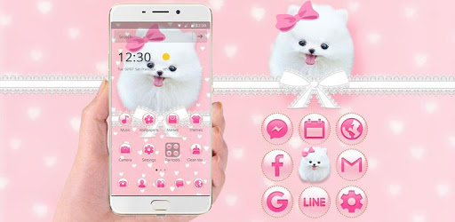 Pink Cute Puppy Dog Pet Bowknot Theme PC screenshot
