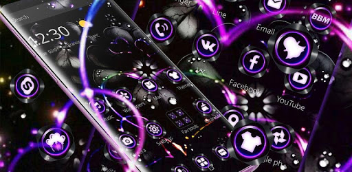 Violet Neon Black Flower Theme PC screenshot