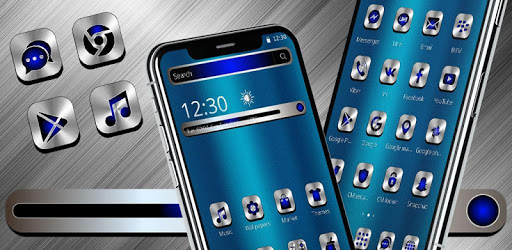 Blue Silver Metal Launcher Theme PC screenshot