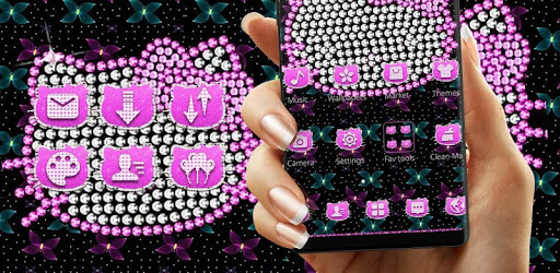 Pink Glitter Kitty Bowknot Theme PC screenshot