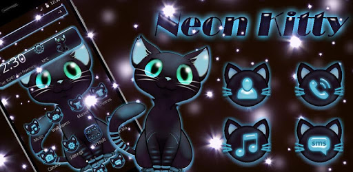 Blue Neon Glow Kitty Theme PC screenshot