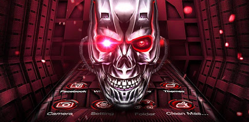 Neon Tech Skull 3D Theme PC screenshot