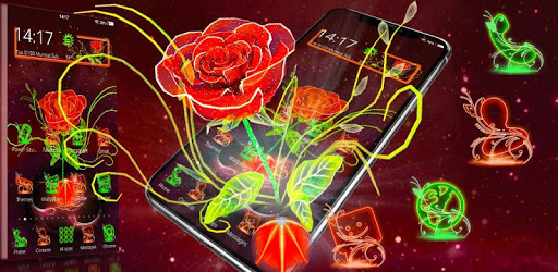3D Neon Red Rose Launcher Theme PC screenshot