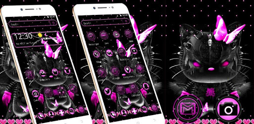 Dark Purple Neon Kitty Theme PC screenshot