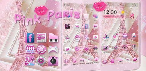 Theme Pink Paris Eiffel Tower PC screenshot