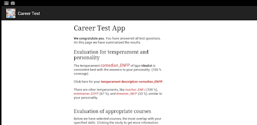 Career Test - very popular PC screenshot