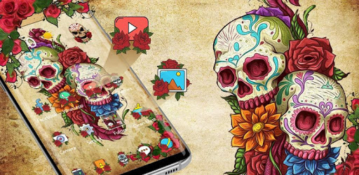 Rose Flower Smoke Skull Theme PC screenshot