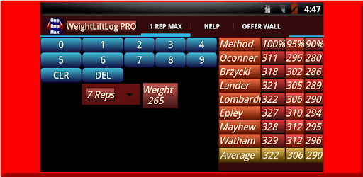 One Rep Max Calculator PC screenshot