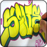 Draw graffiti in 3d step by step icon