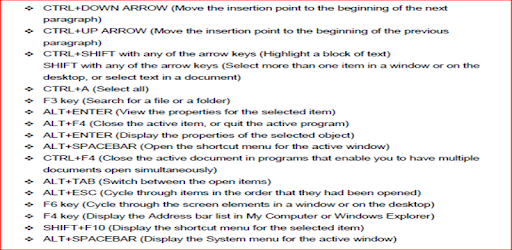 Keyboard Shortcuts PC screenshot