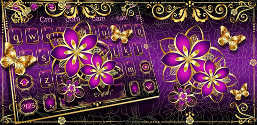 Gold Flower Butterfly Keyboard Theme PC screenshot