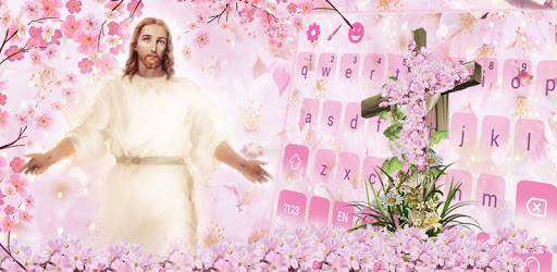 God Christ Cross Cherry Blossom Floral Keyboard PC screenshot