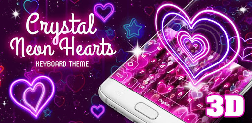 3D  Crystal Neon Hearts Keyboard Theme PC screenshot