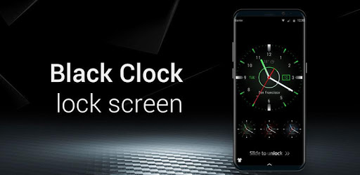 Black clock lock screen for android phone PC screenshot