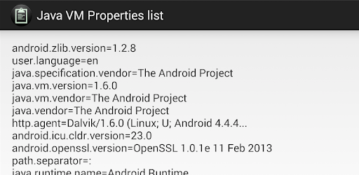 Java VM Properties list PC screenshot Java VM Properties list PC screenshot