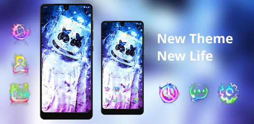 Neon marshmello blue colorful theme PC screenshot